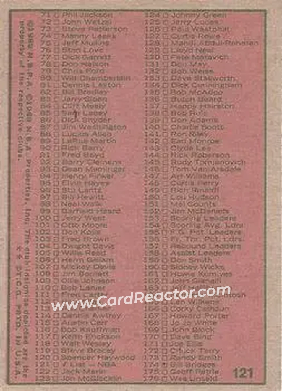 1973-74 Topps #121 - Card #121 - Back