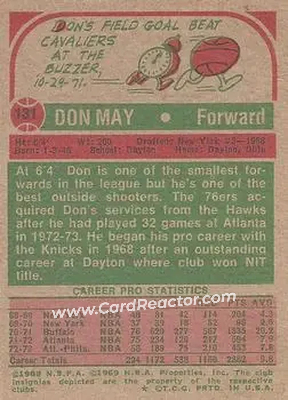 1973-74 Topps #131 - Don May - Philadelphia 76ers - Back 1973-74 Topps #131 - Don May - Philadelphia 76ers - Back