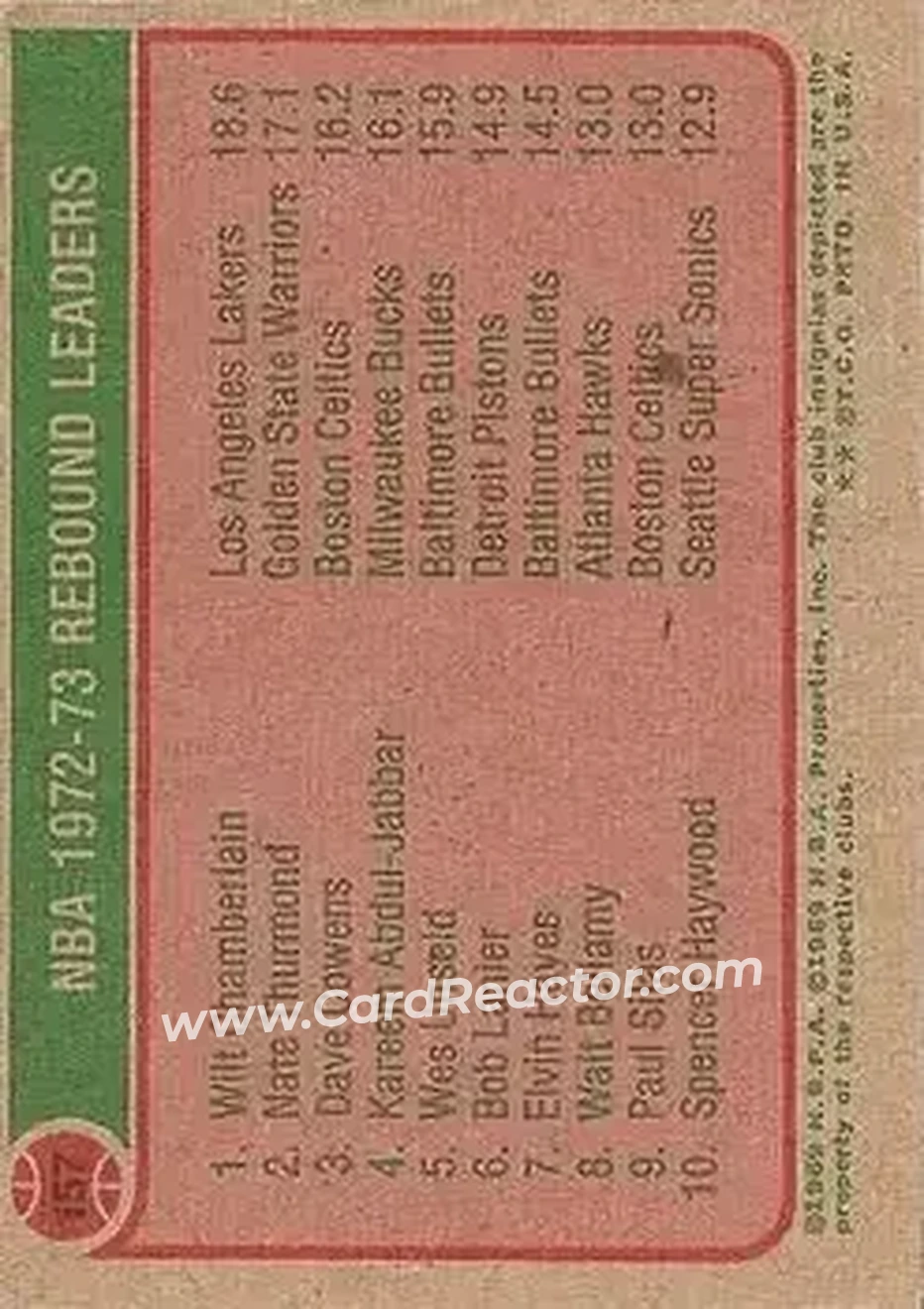 1973-74 Topps #157 - Card #157 - Back