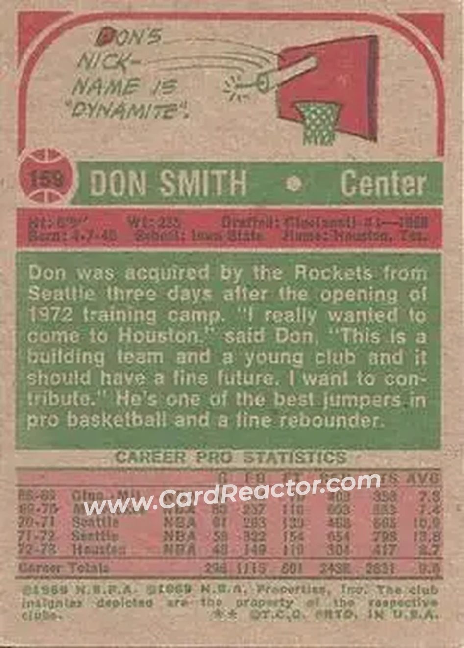 1973-74 Topps #159 - Zaid Abdul-Aziz - Houston Rockets - Back