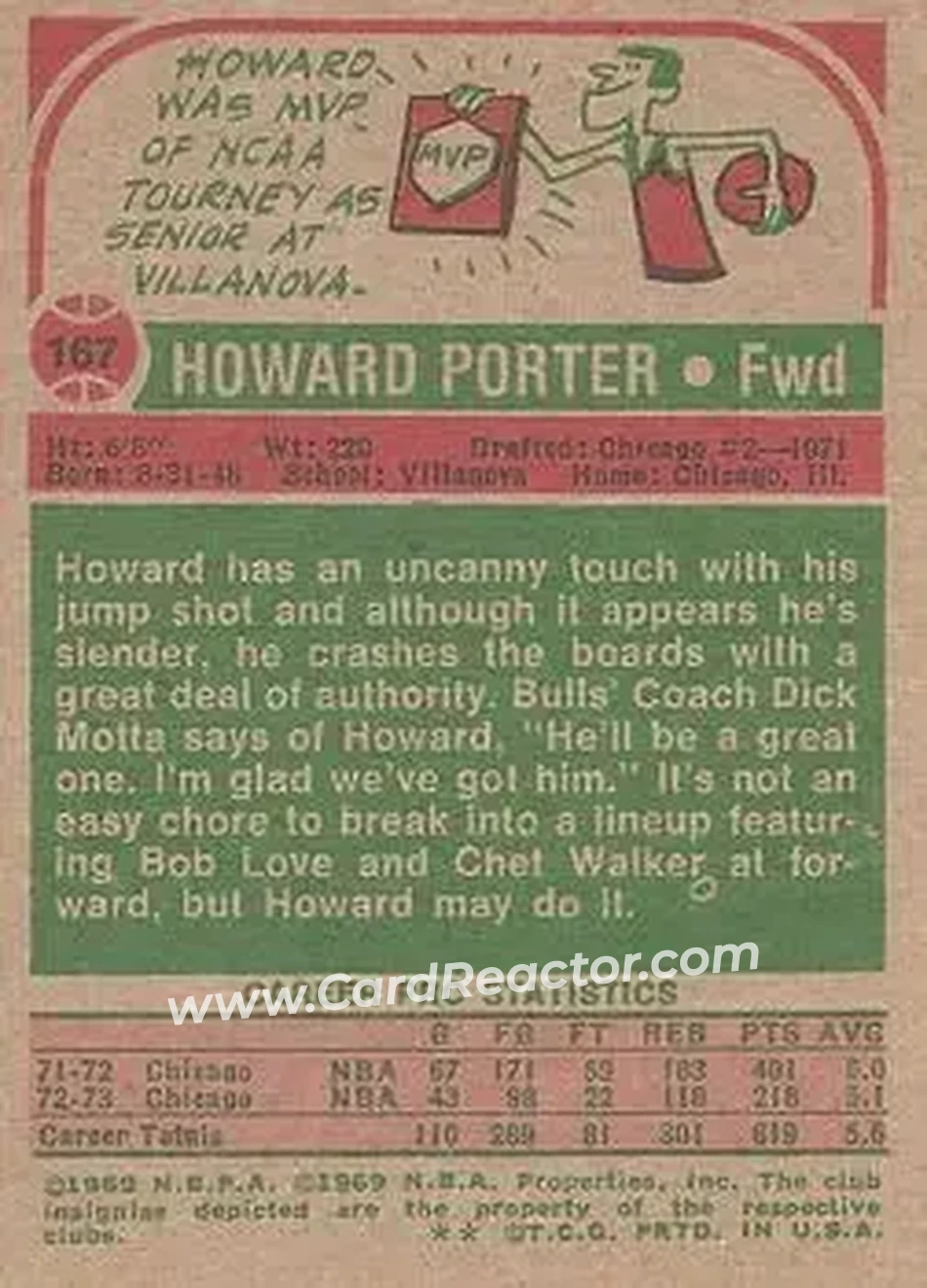 1973-74 Topps #167 - Howard Porter - Chicago Bulls - Back 1973-74 Topps #167 - Howard Porter - Chicago Bulls - Back