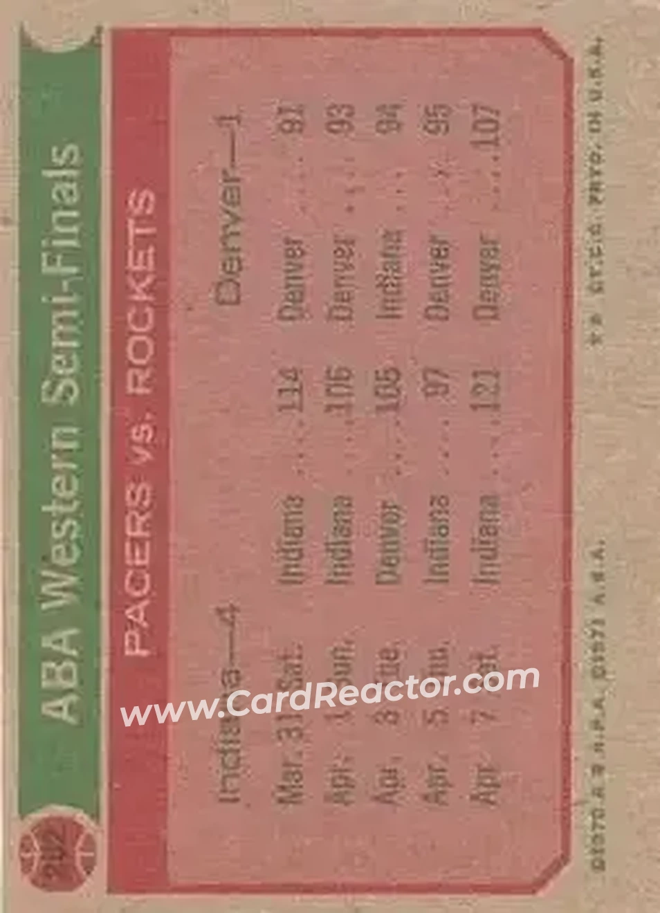 1973-74 Topps #202 - Card #202 - Back