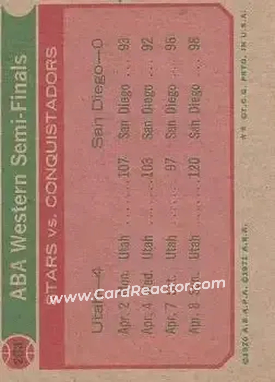 1973-74 Topps #203 - Card #203 - Back