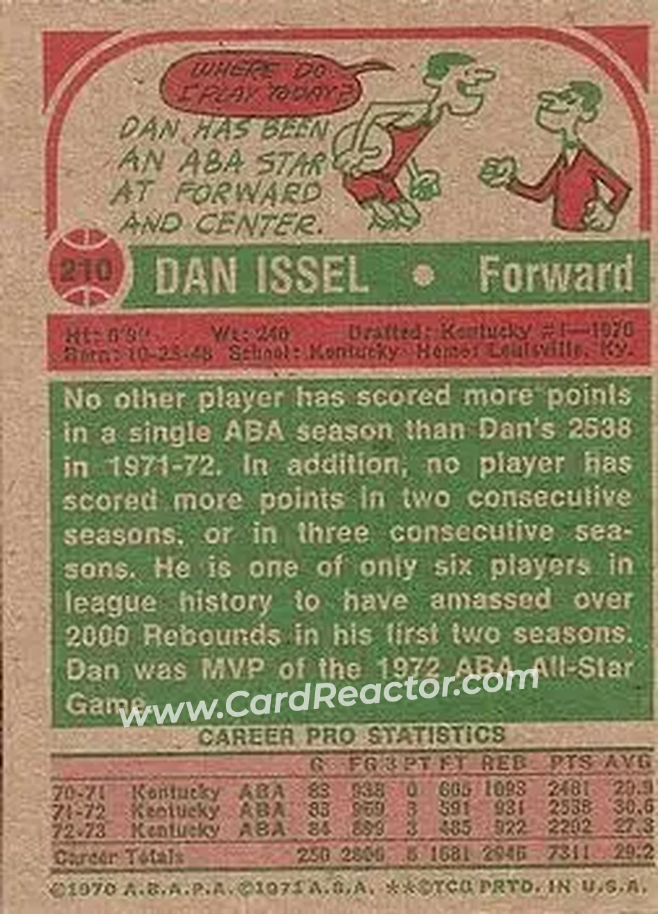 1973-74 Topps #210 - Dan Issel - Kentucky Colonels - Back 1973-74 Topps #210 - Dan Issel - Kentucky Colonels - Back
