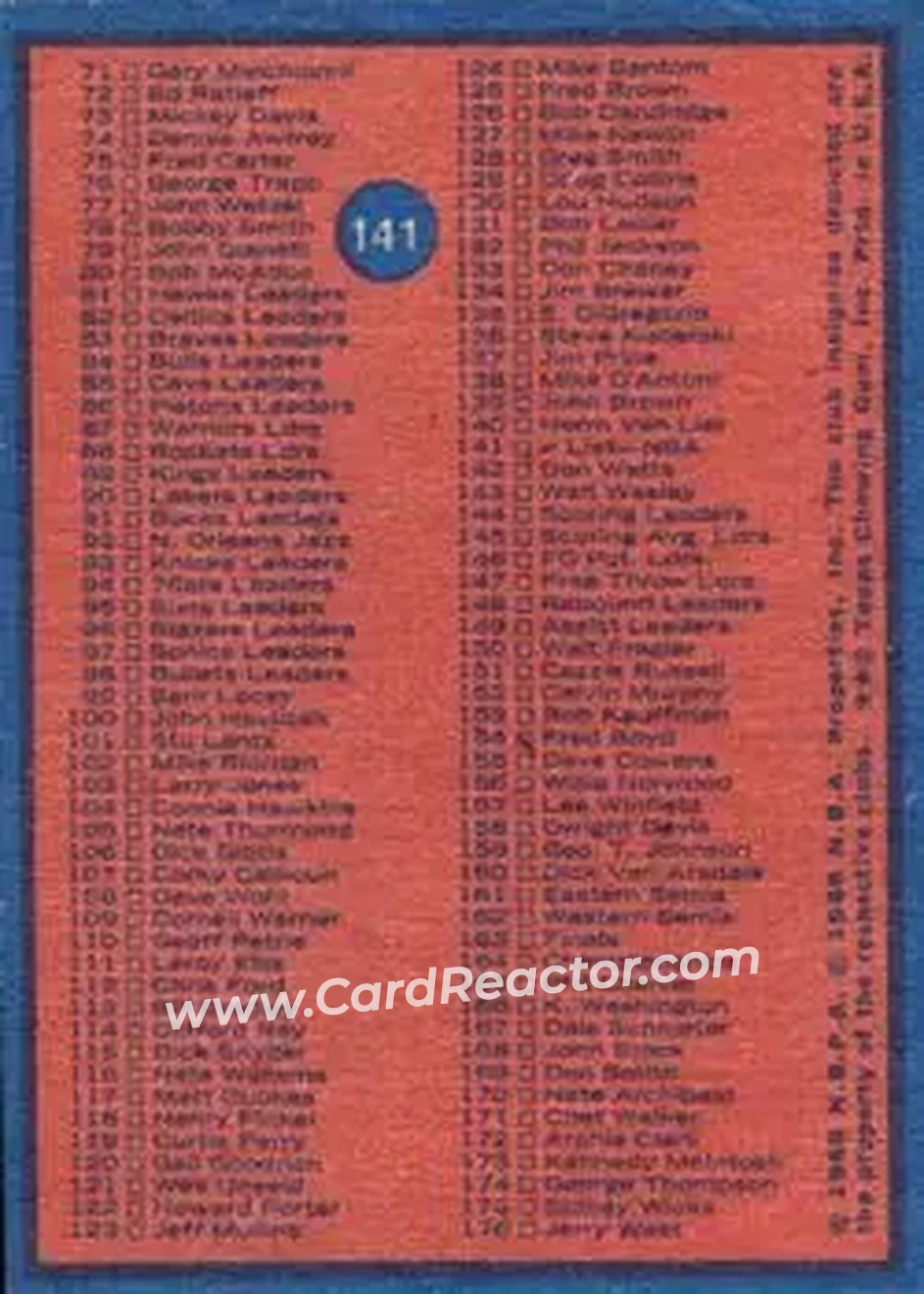 1974-75 Topps #141 - Card #141 - Back