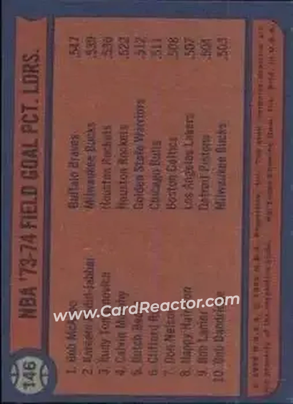 1974-75 Topps #146 - Card #146 - Back