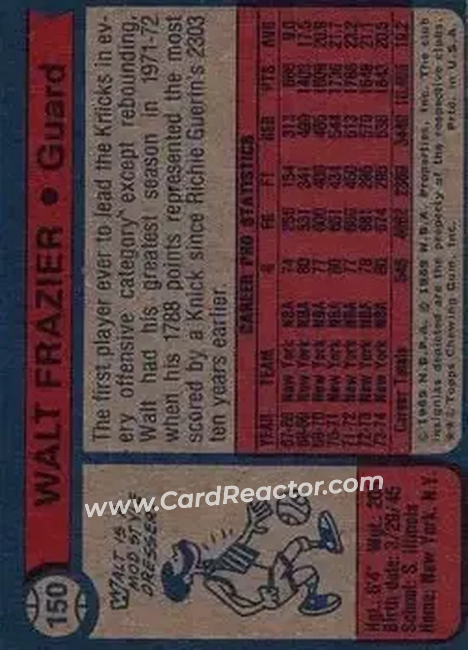 1974-75 Topps #150 - Walt Frazier - New York Knicks - Back