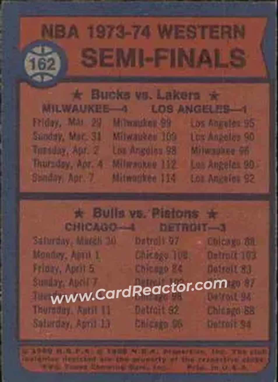 1974-75 Topps #162 - Card #162 - Back