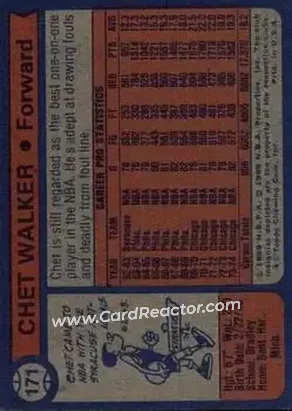 1974-75 Topps #171 - Chet Walker - Chicago Bulls - Back