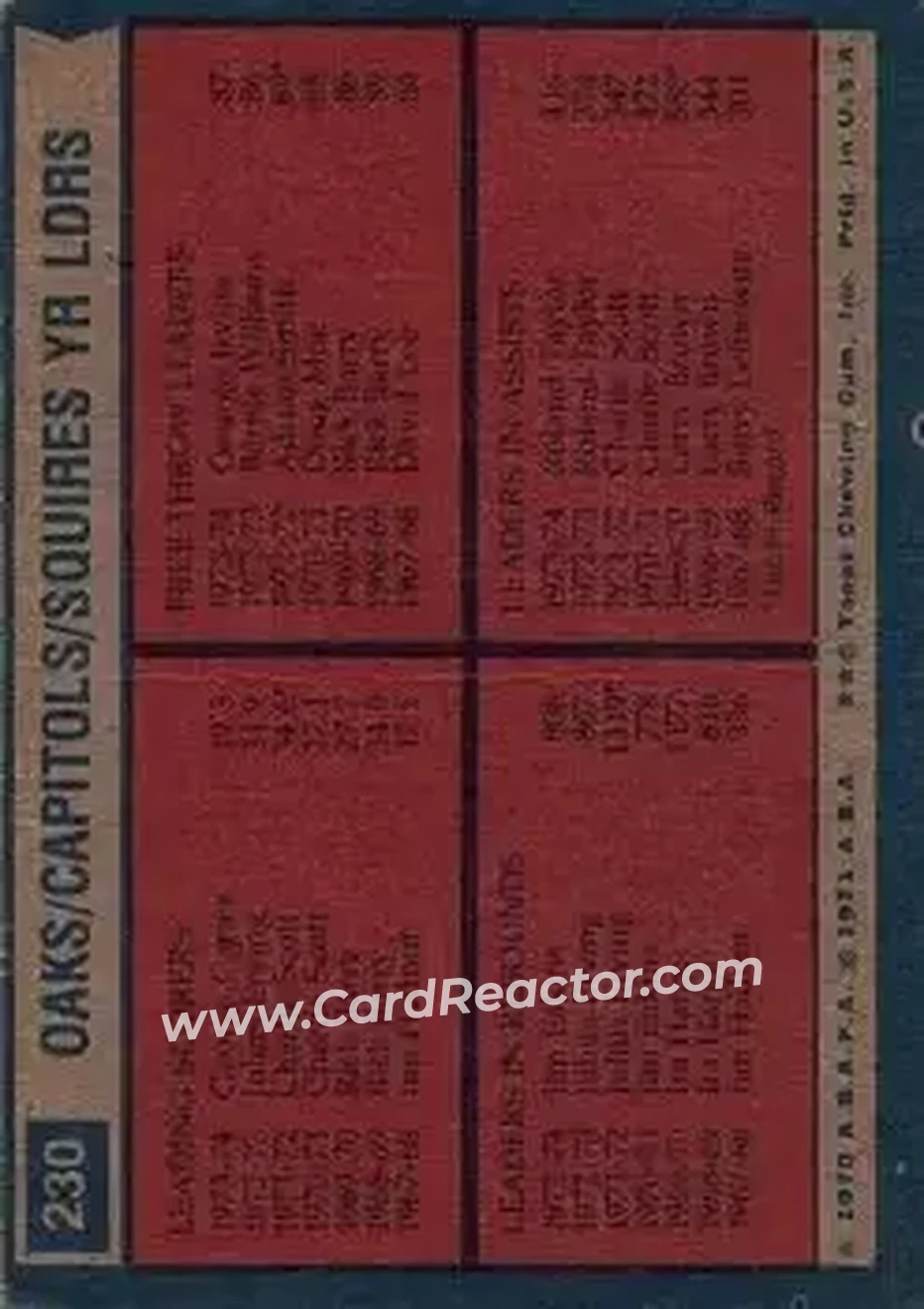 1974-75 Topps #230 - Card #230 - Virginia Squires - Back