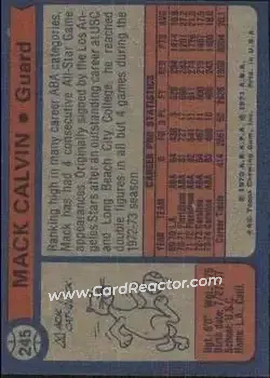 1974-75 Topps #245 - Mack Calvin - Spirits of St. Louis - Back