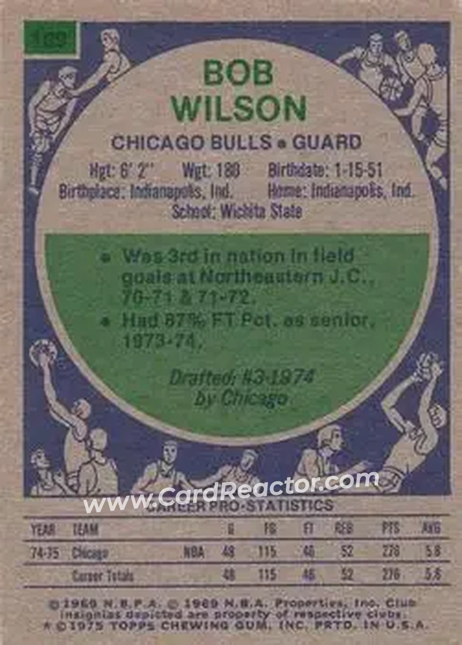 1975-76 Topps #169 - Bob Wilson - Chicago Bulls - Back 1975-76 Topps #169 - Bob Wilson - Chicago Bulls - Back