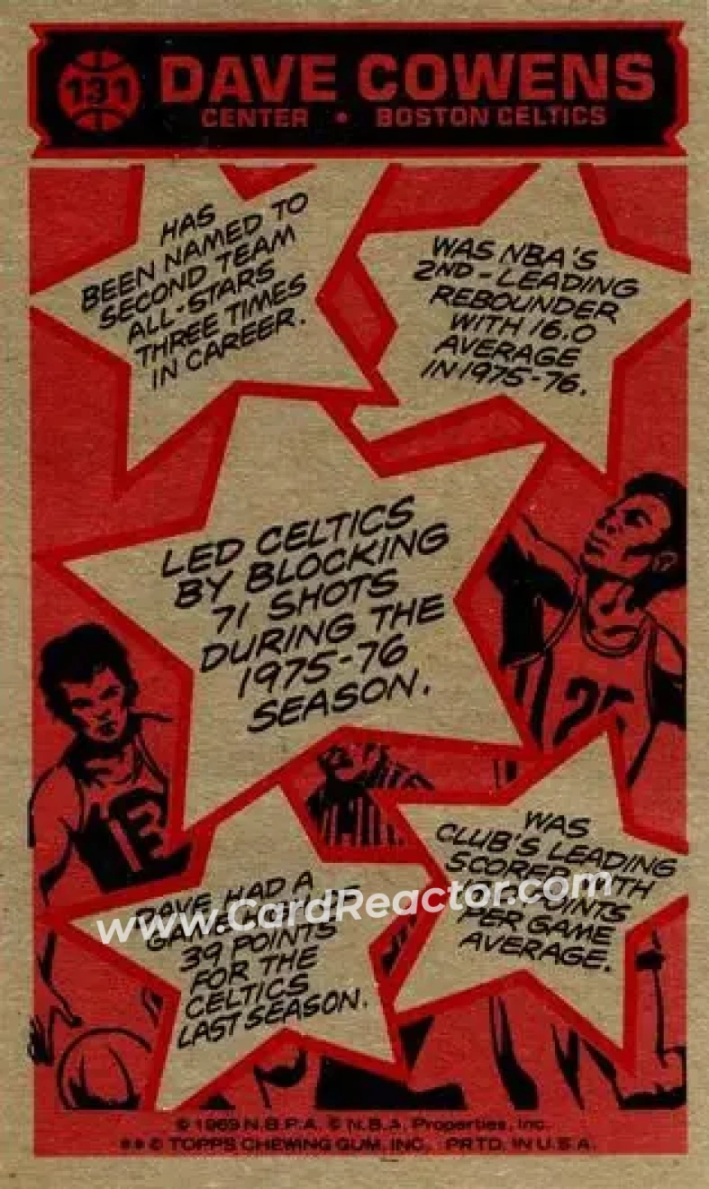 1976-77 Topps #131 - Dave Cowens - Boston Celtics - Back 1976-77 Topps #131 - Dave Cowens - Boston Celtics - Back