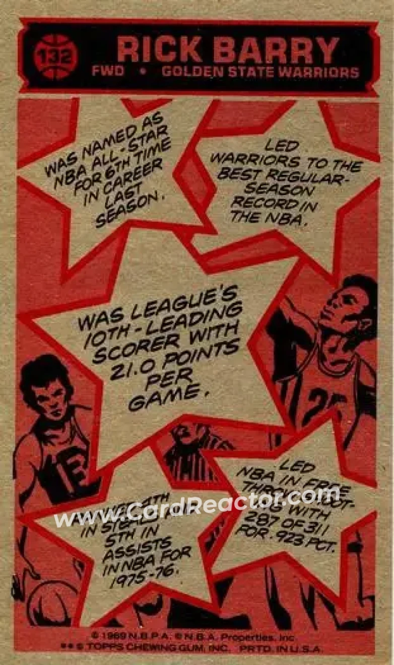 1976-77 Topps #132 - Rick Barry - Golden State Warriors - Back 1976-77 Topps #132 - Rick Barry - Golden State Warriors - Back