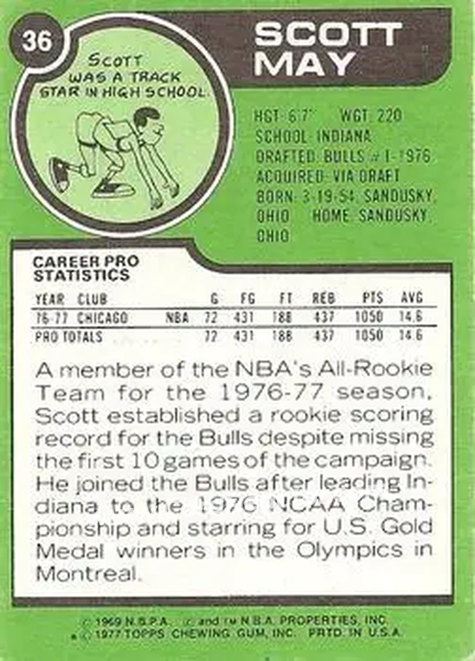 1977-78 Topps - White Backs #36 - Scott May - Chicago Bulls - Back