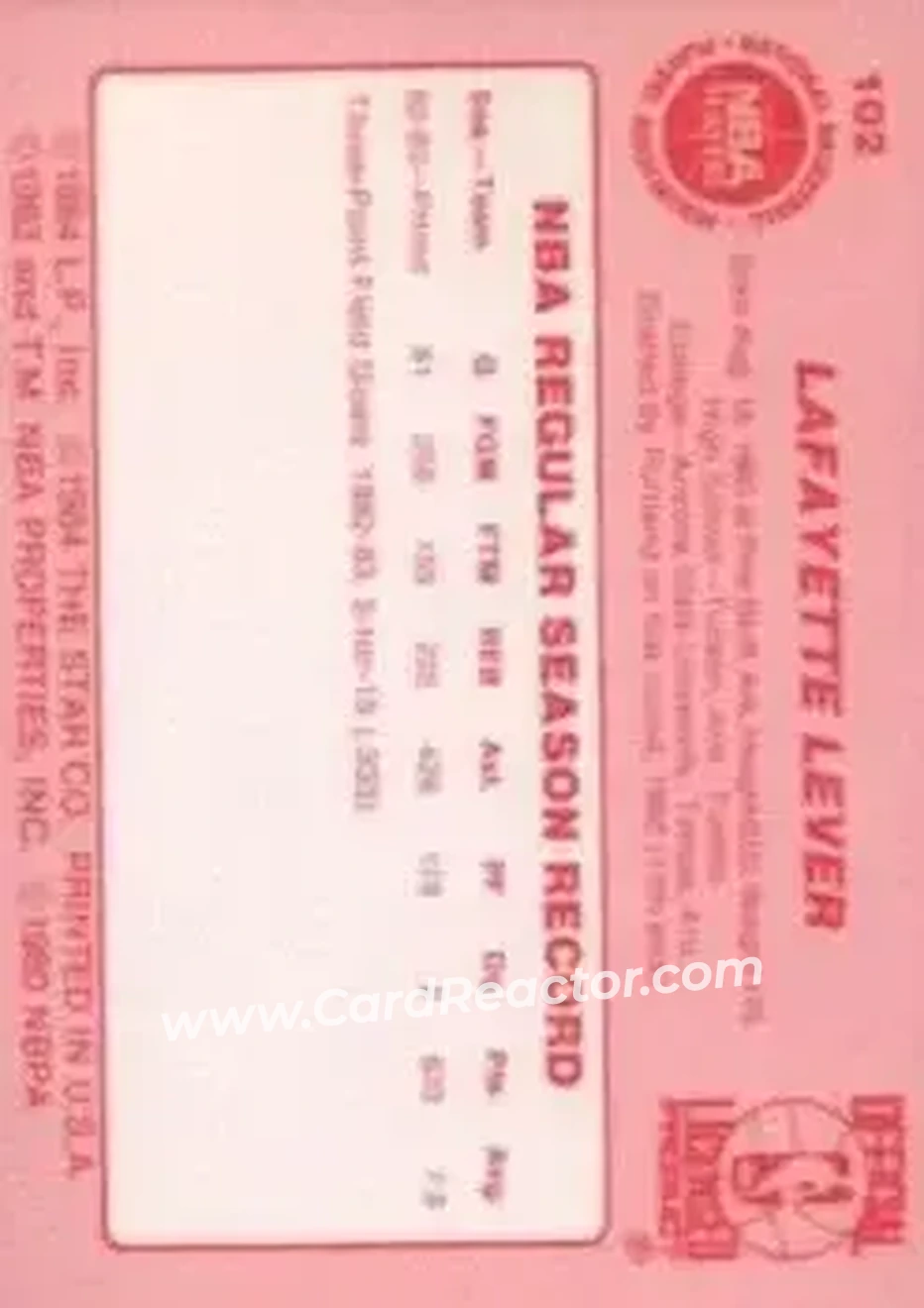 1983-84 Star #102 - Fat Lever - Portland Trail Blazers - Back