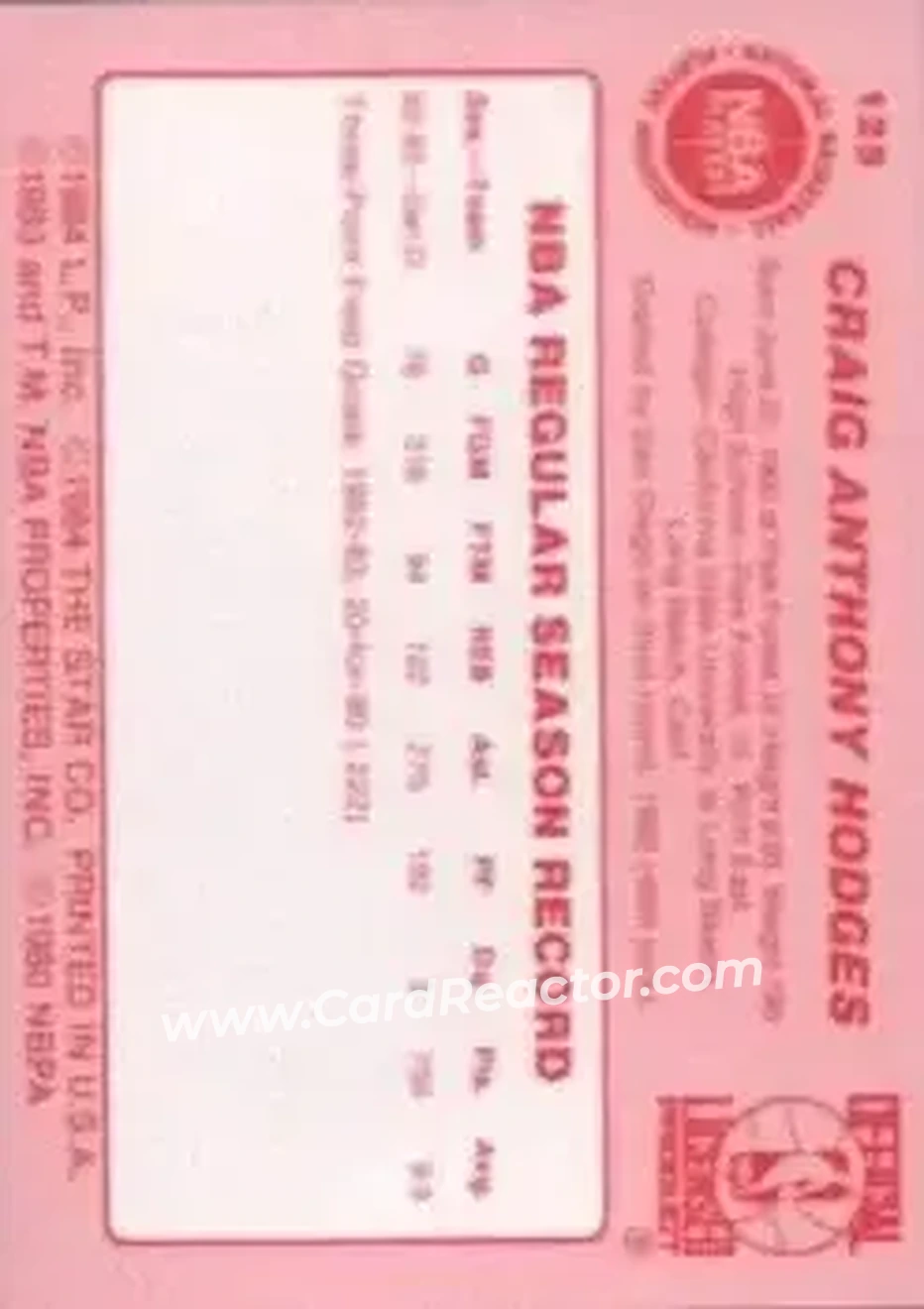 1983-84 Star #125 - Craig Hodges - San Diego Clippers - Back 1983-84 Star #125 - Craig Hodges - San Diego Clippers - Back