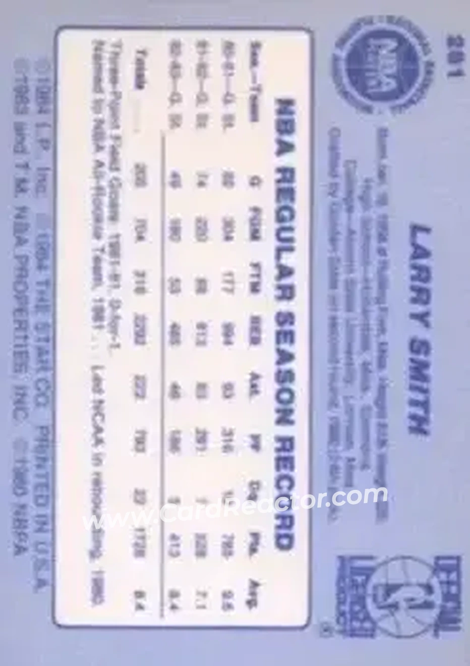 1983-84 Star #261 - Larry Smith - Golden State Warriors - Back