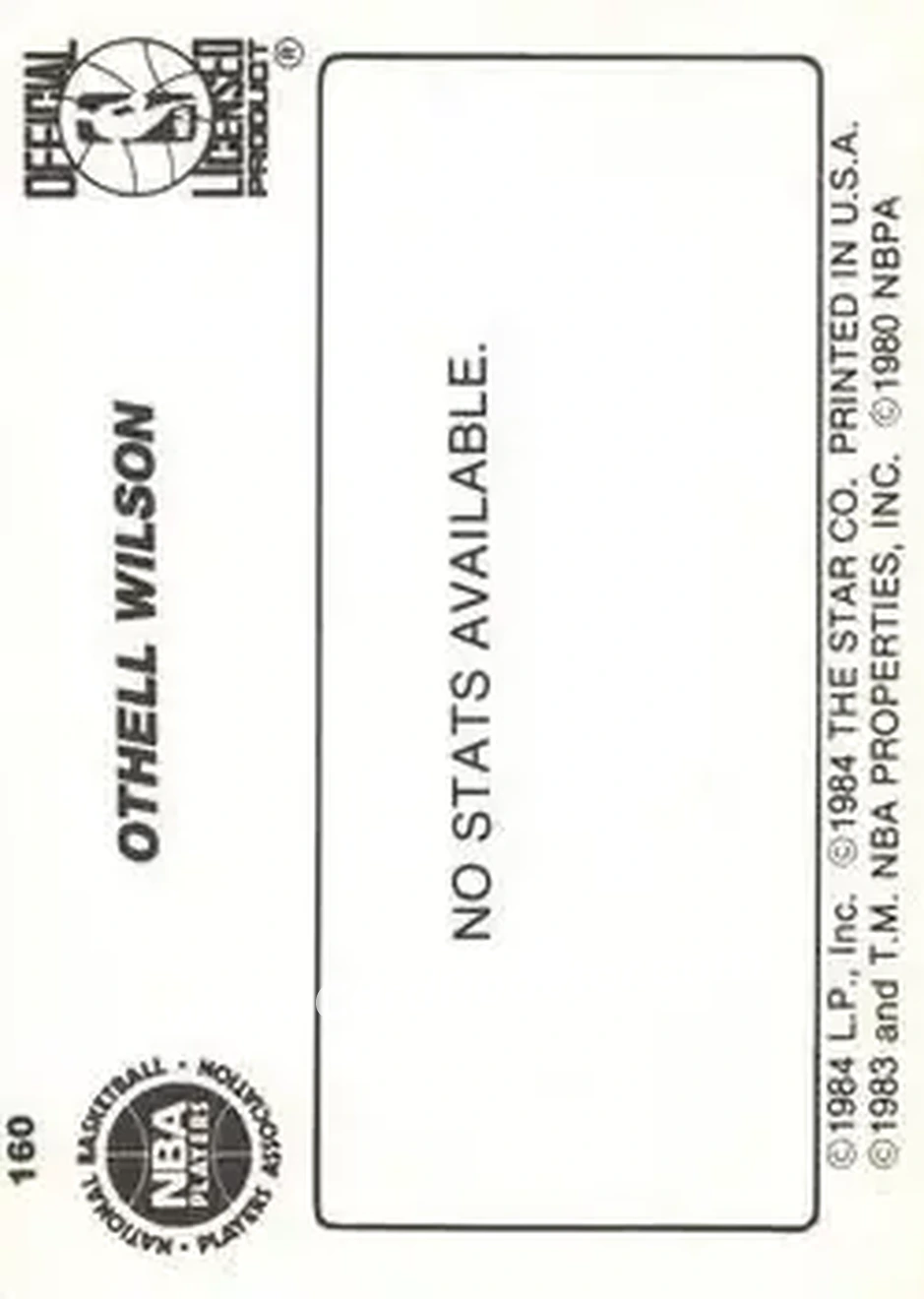 1984-85 Star #160 - Othell Wilson - Golden State Warriors - Back