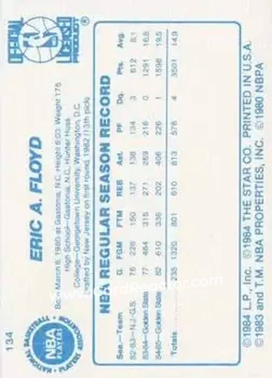 1985-86 Star #134 - Sleepy Floyd - Golden State Warriors - Back