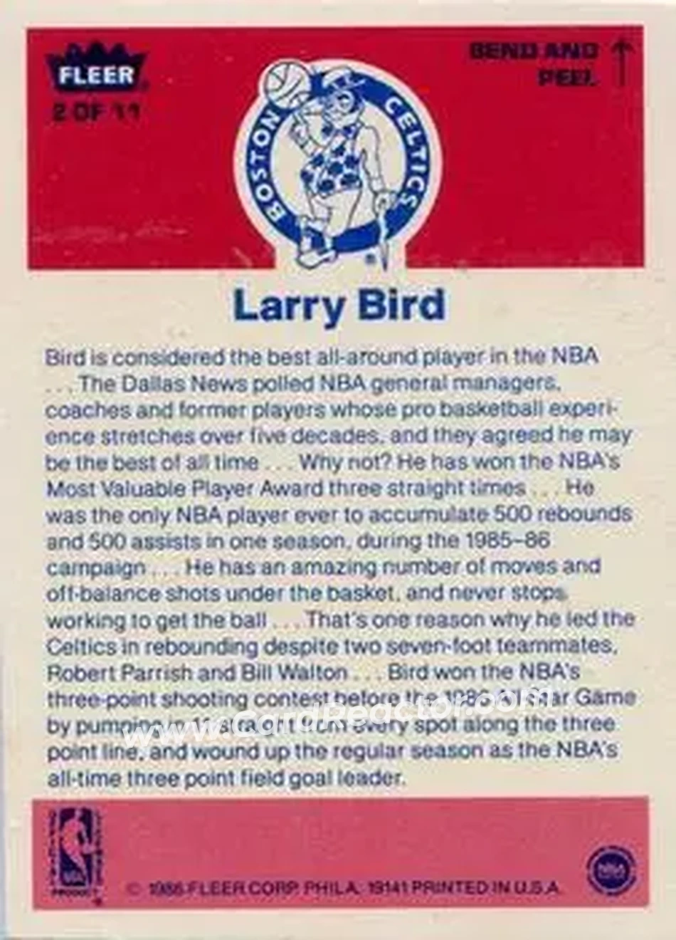 1986-87 Fleer - Stickers #2 - Larry Bird - Boston Celtics - Back