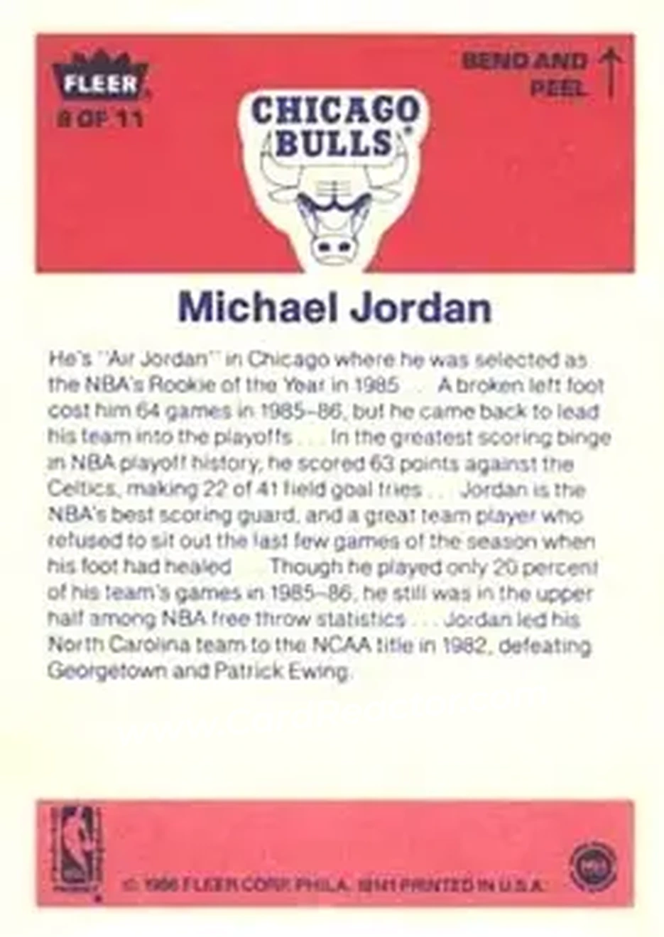 1986-87 Fleer - Stickers #8 - Michael Jordan - Chicago Bulls - Back