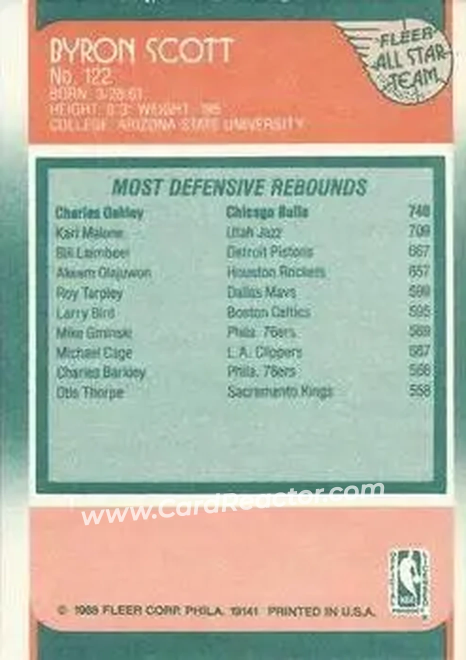 1988-89 Fleer #122 - Byron Scott - Los Angeles Lakers - Back