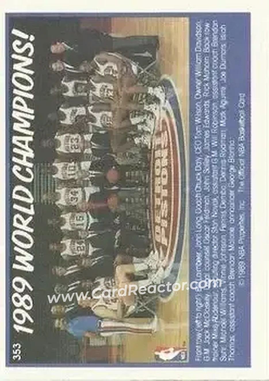 1989-90 Hoops #353b - Champions - Detroit Pistons - Back