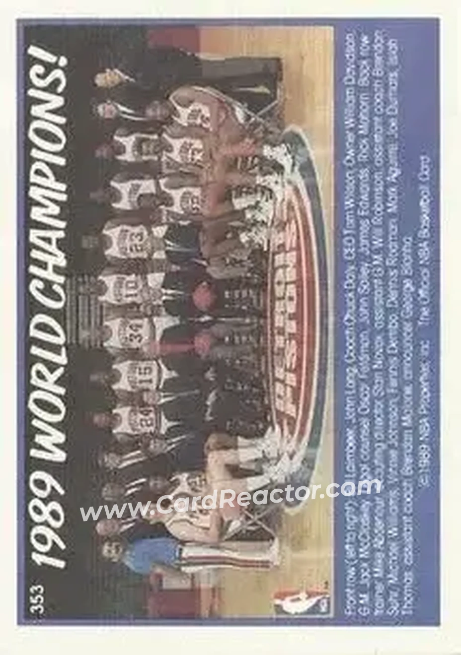 1989-90 Hoops #353 - Card #353 - Detroit Pistons - Back