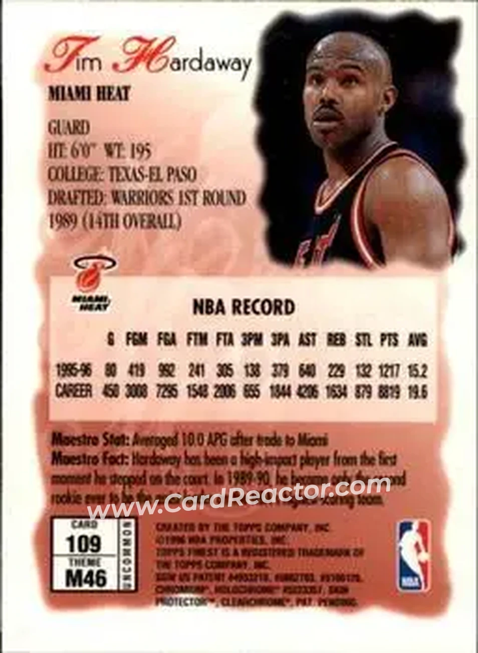 1996-97 Finest #109 - Tim Hardaway - Miami Heat - Back