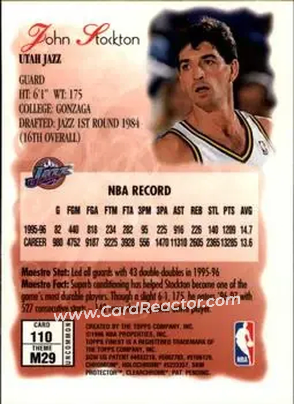 1996-97 Finest #110 - John Stockton - Utah Jazz - Back