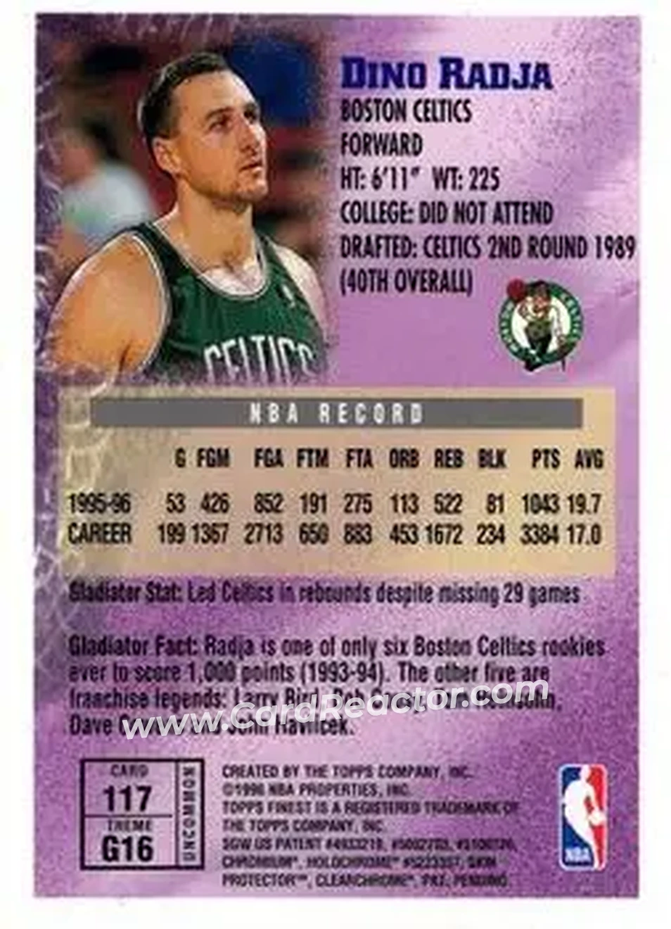 1996-97 Finest #117 - Dino Radja - Boston Celtics - Back