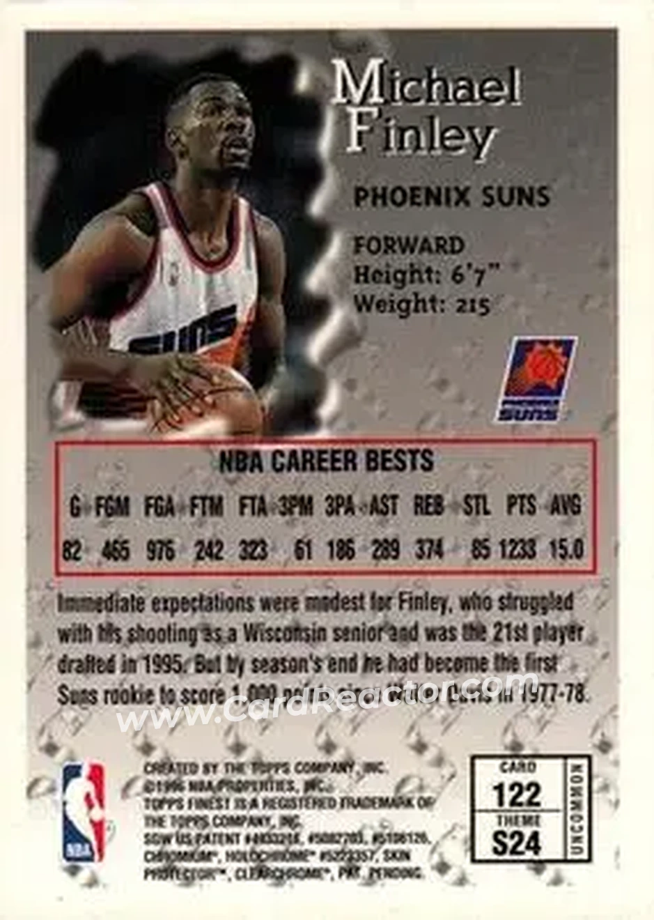 1996-97 Finest #122 - Michael Finley - Phoenix Suns - Back
