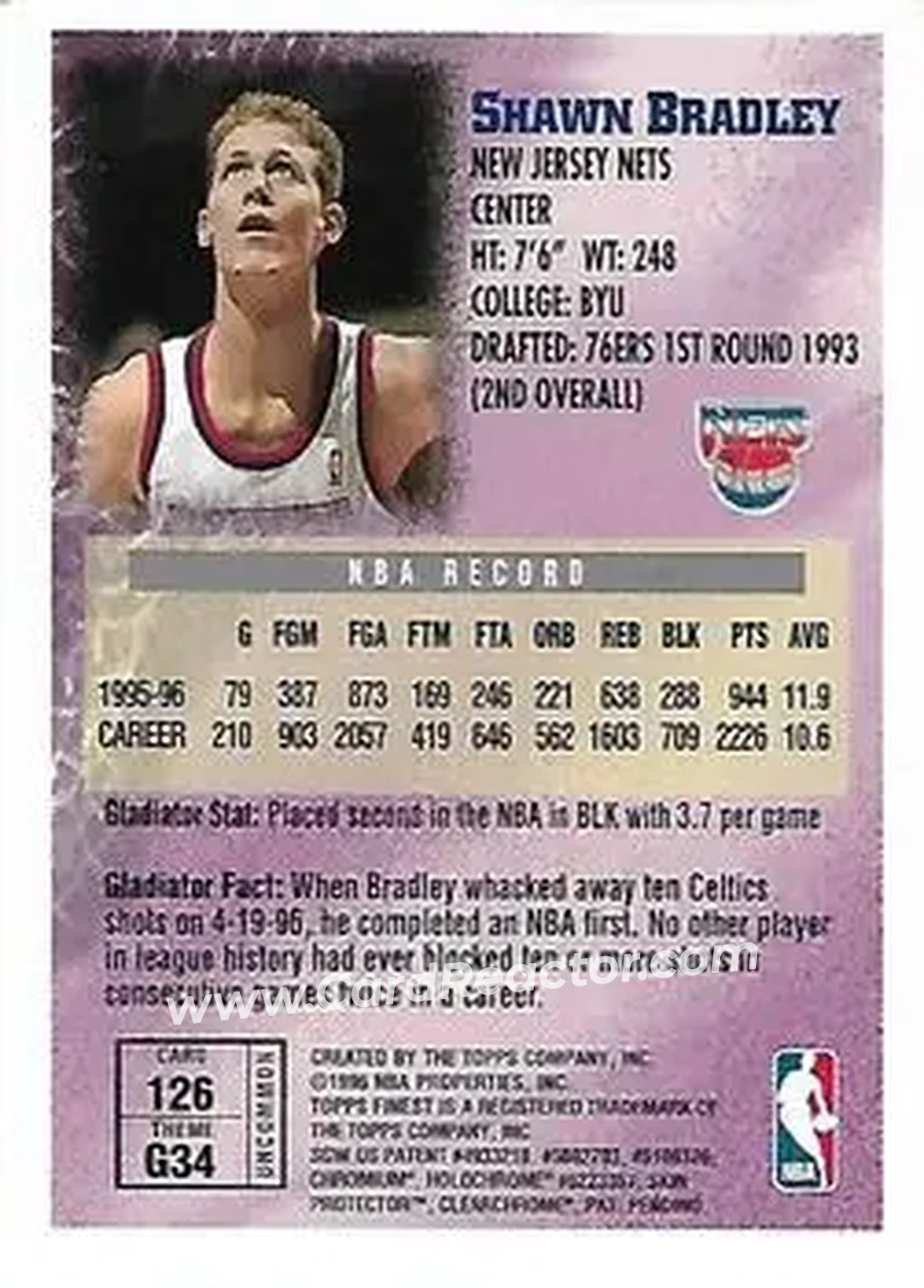 1996-97 Finest #126 - Shawn Bradley - New Jersey Nets - Back