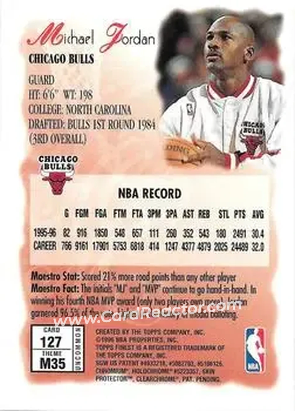 1996-97 Finest #127 - Michael Jordan - Chicago Bulls - Back