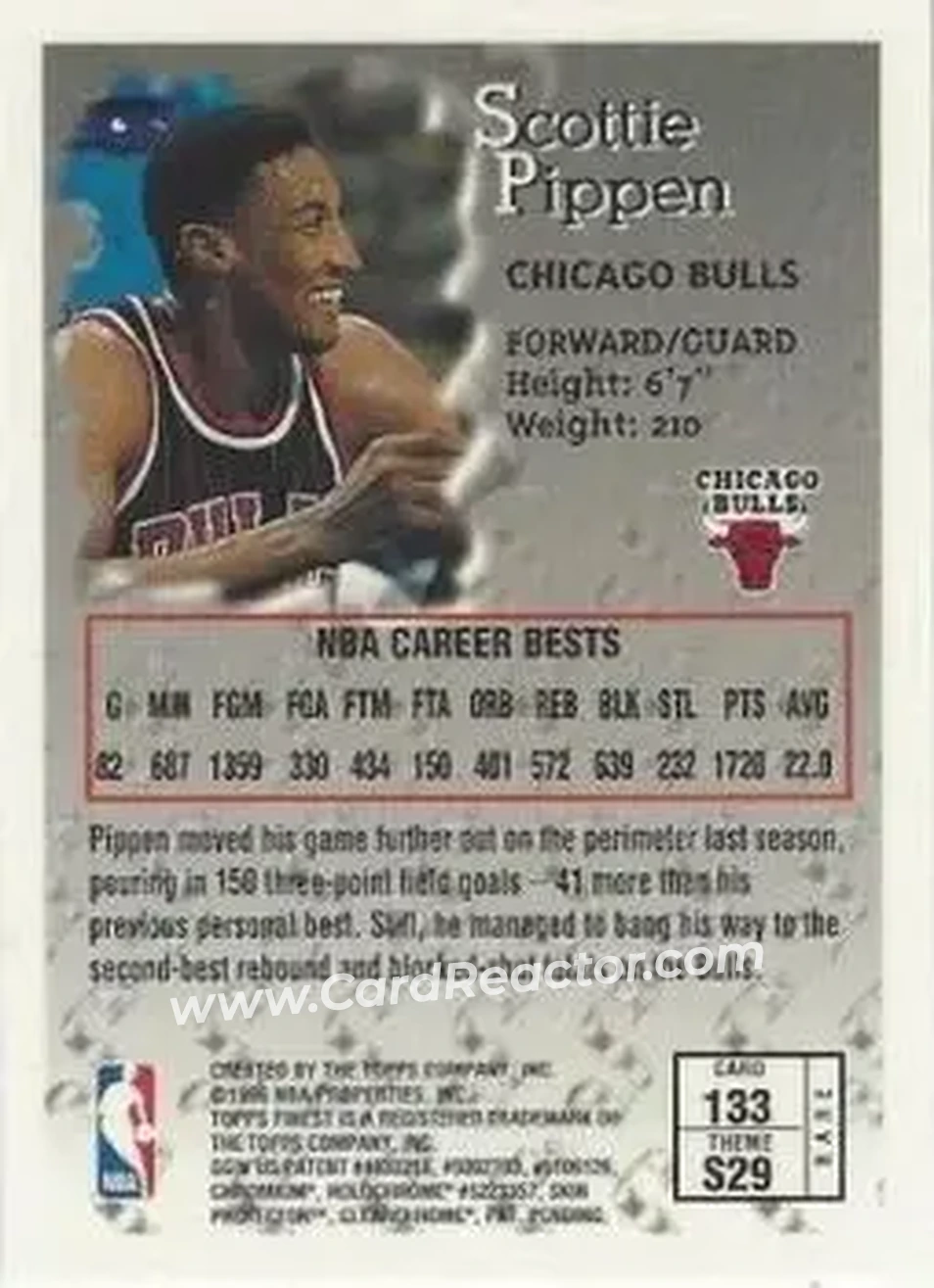 1996-97 Finest #133 - Scottie Pippen - Chicago Bulls - Back 1996-97 Finest #133 - Scottie Pippen - Chicago Bulls - Back