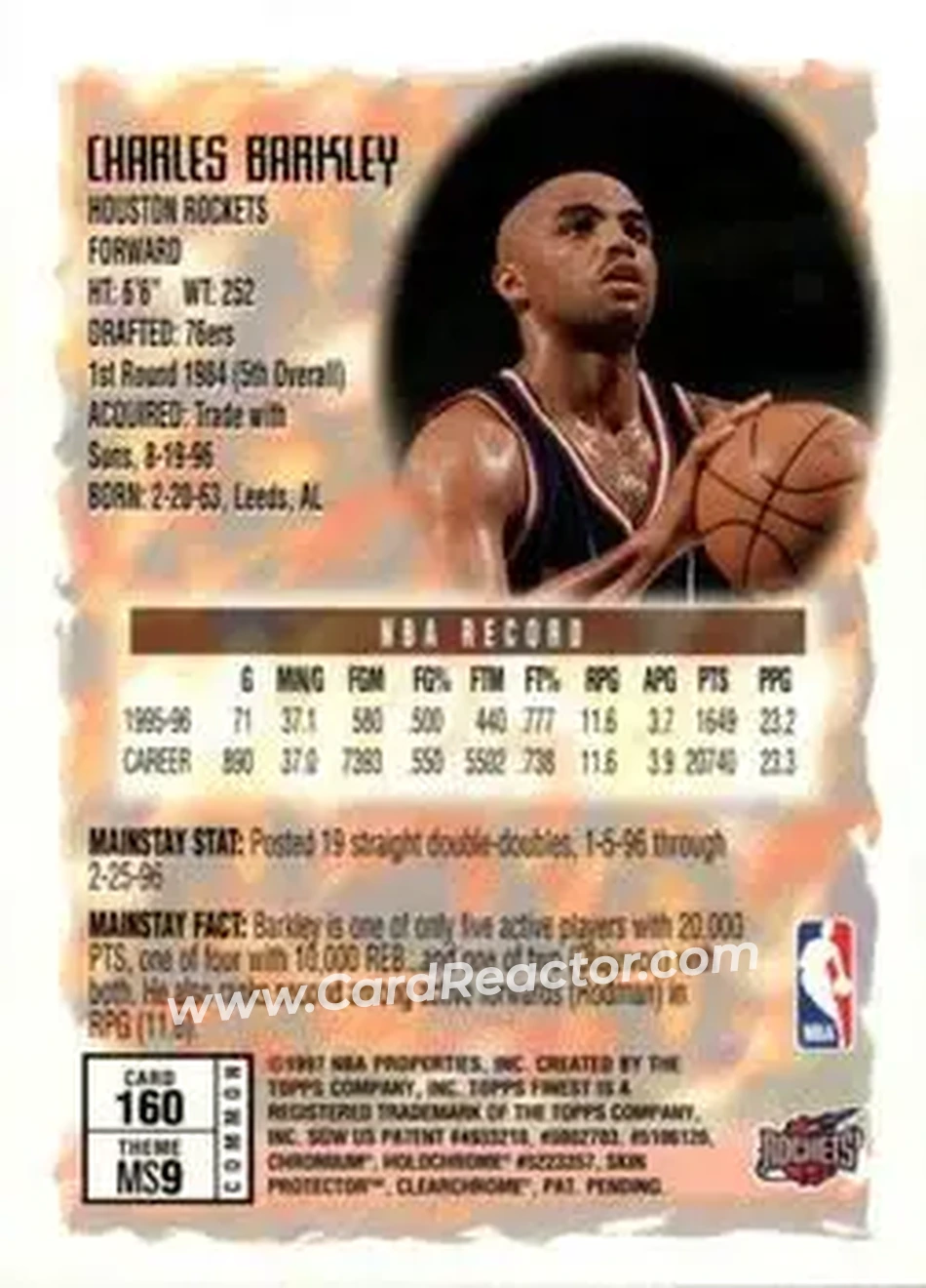 1996-97 Finest #160 - Charles Barkley - Houston Rockets - Back