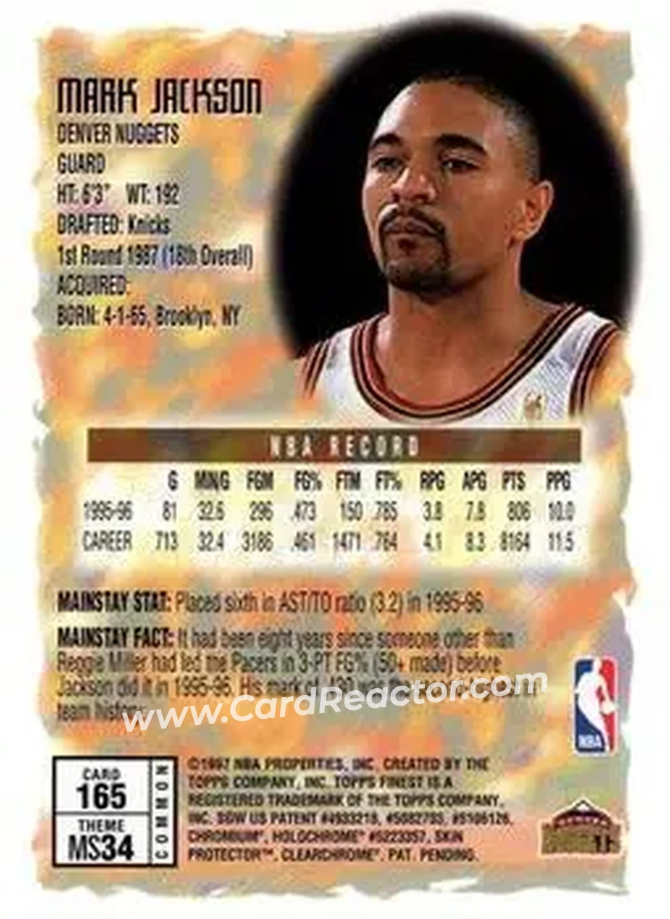 1996-97 Finest #165 - Mark Jackson - Denver Nuggets - Back