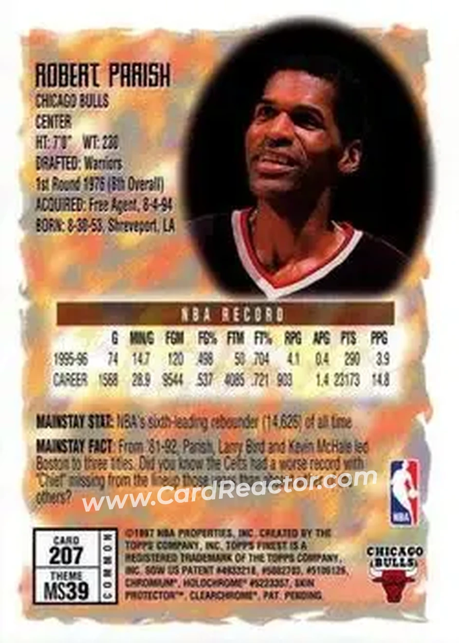 1996-97 Finest #207 - Robert Parish - Chicago Bulls - Back