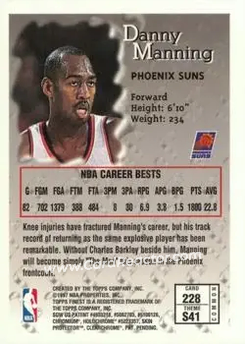 1996-97 Finest #228 - Danny Manning - Phoenix Suns - Back