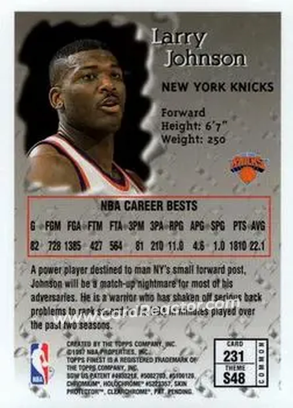 1996-97 Finest #231 - Larry Johnson - New York Knicks - Back