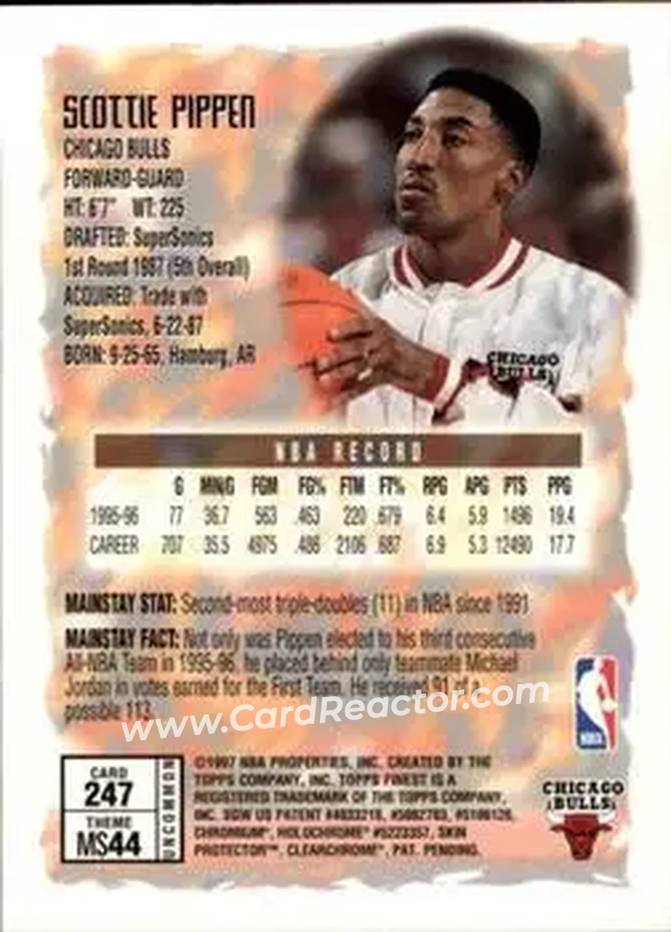 1996-97 Finest #247 - Scottie Pippen - Chicago Bulls - Back