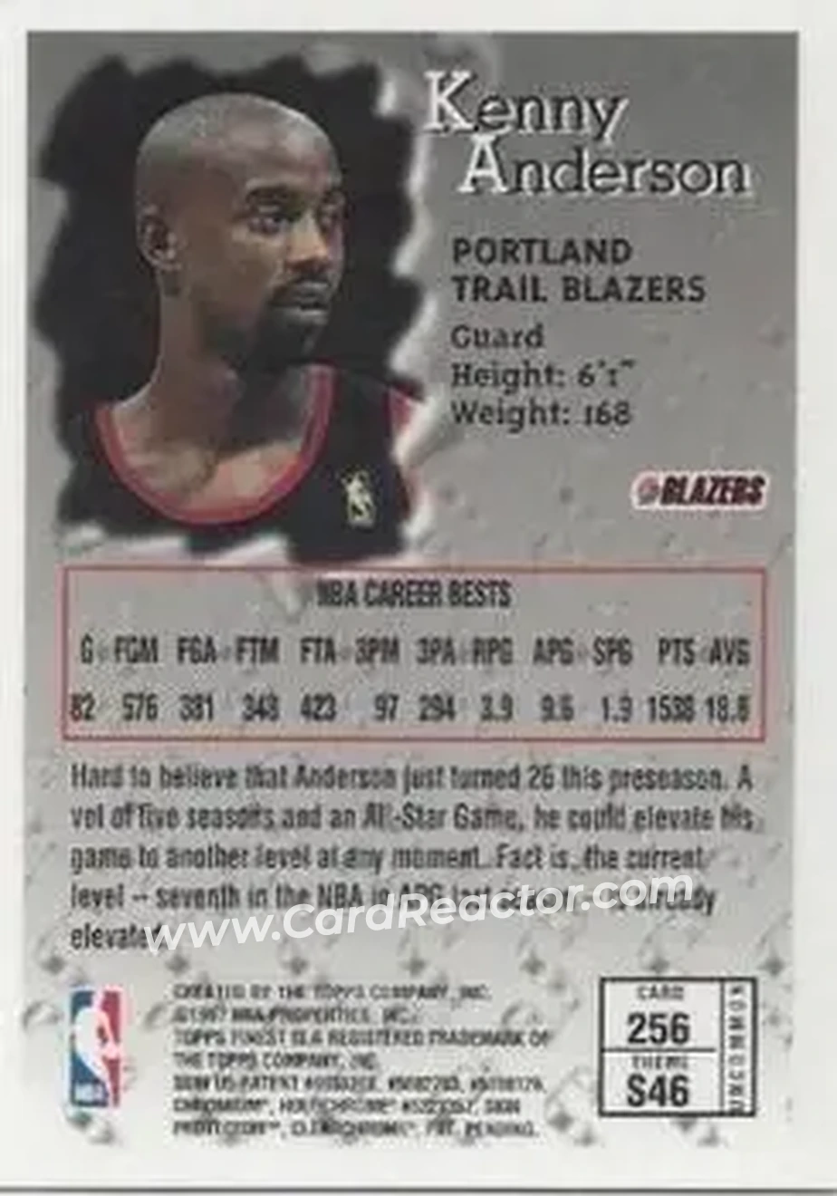 1996-97 Finest #256 - Kenny Anderson - Portland Trail Blazers - Back