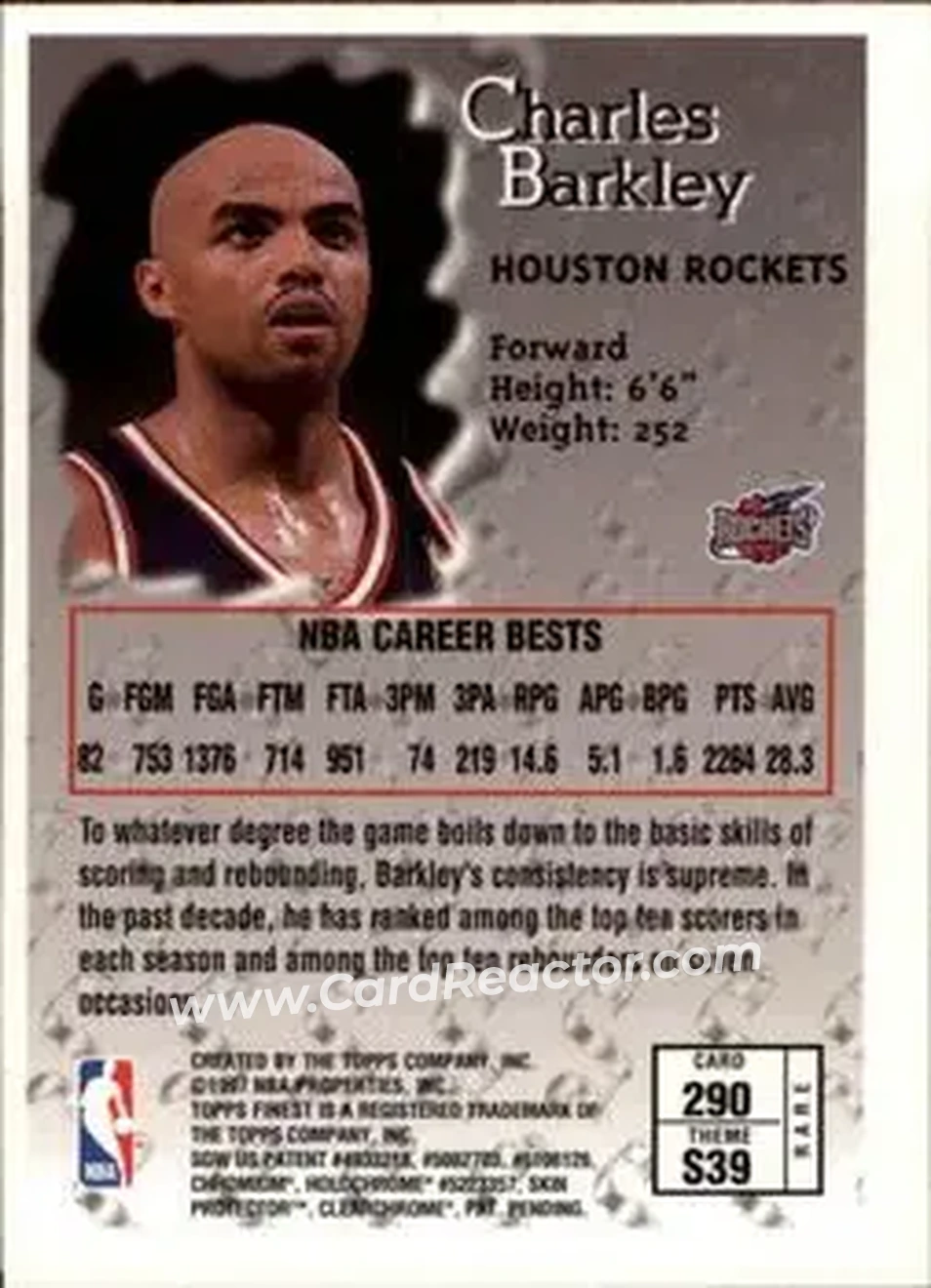 1996-97 Finest #290 - Charles Barkley - Houston Rockets - Back