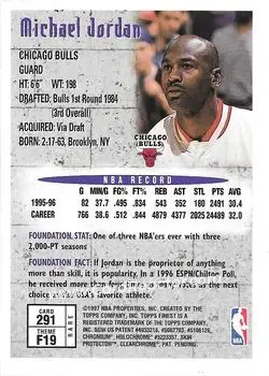 1996-97 Finest #291 - Michael Jordan - Chicago Bulls - Back