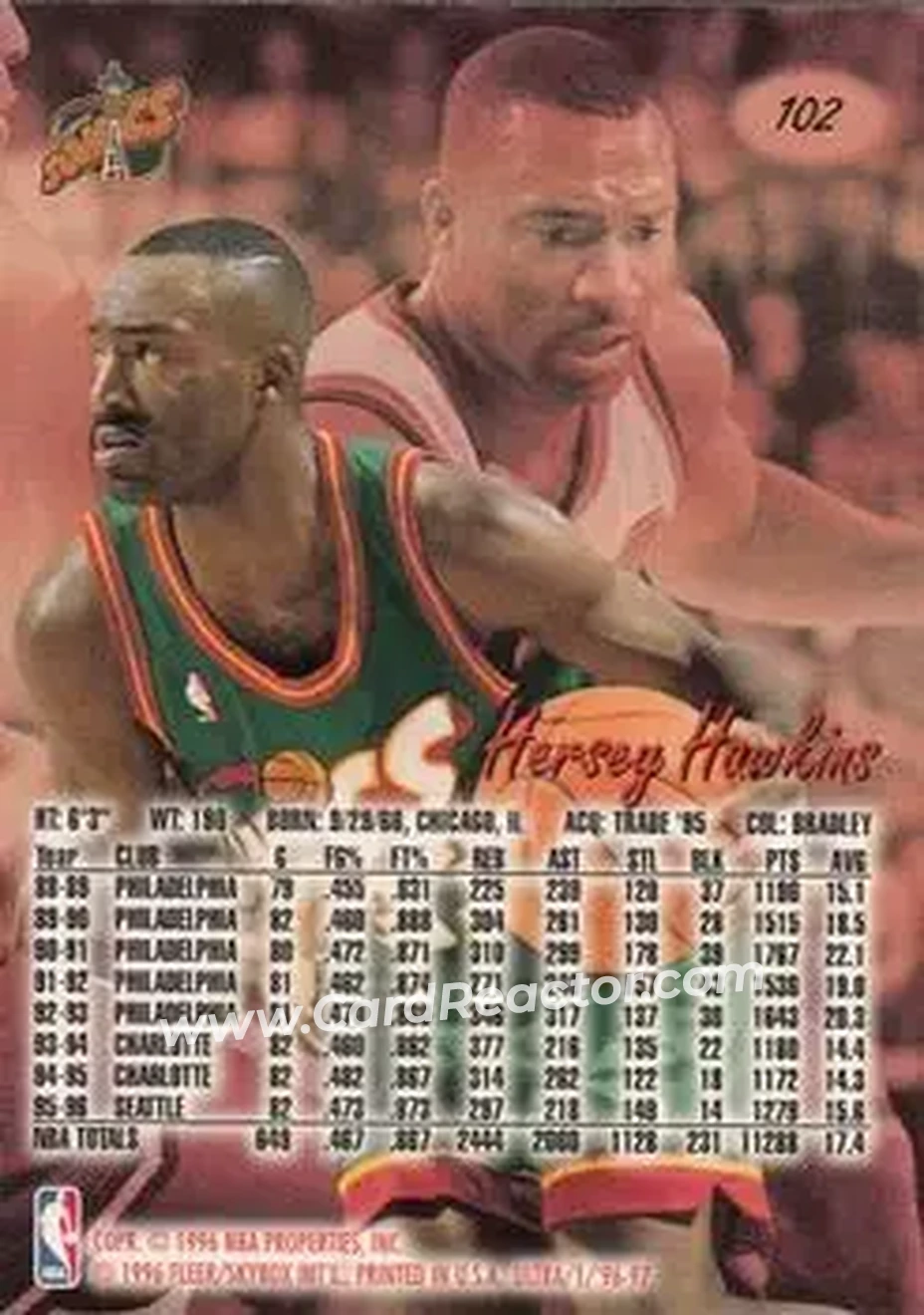 1996-97 Ultra #102 - Hersey Hawkins - Seattle SuperSonics - Back