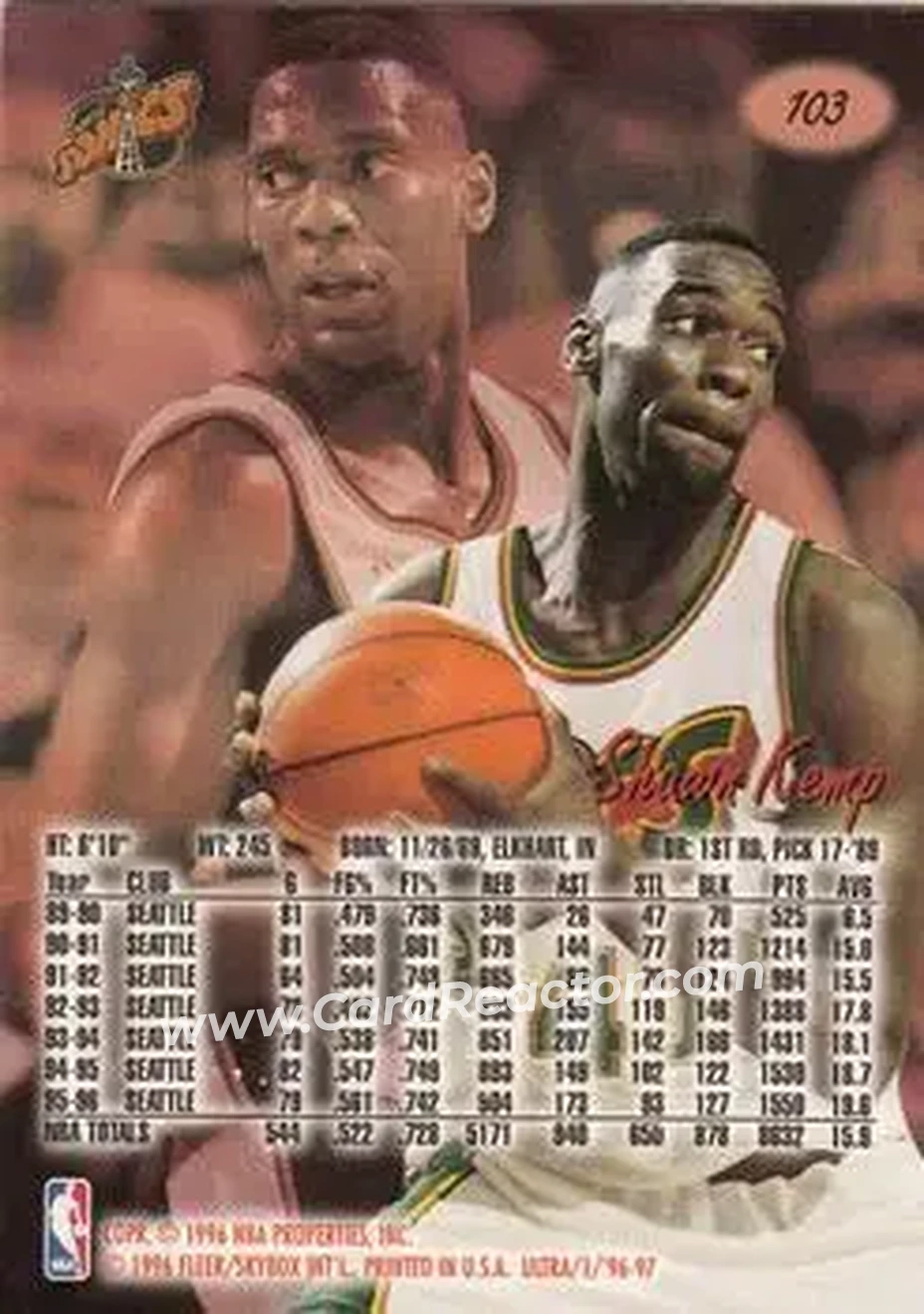 1996-97 Ultra #103 - Shawn Kemp - Seattle SuperSonics - Back