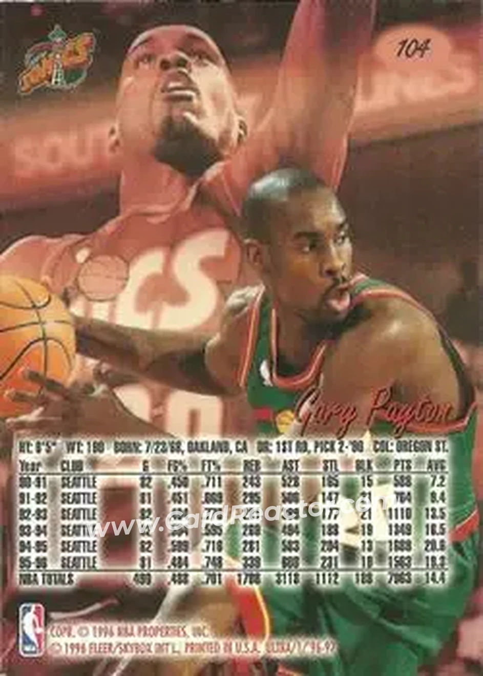 1996-97 Ultra #104 - Gary Payton - Seattle SuperSonics - Back