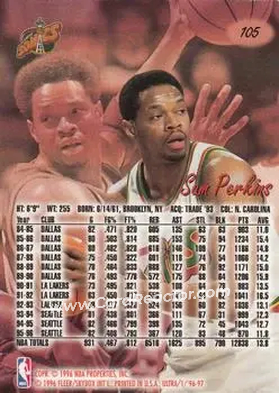 1996-97 Ultra #105 - Sam Perkins - Seattle SuperSonics - Back