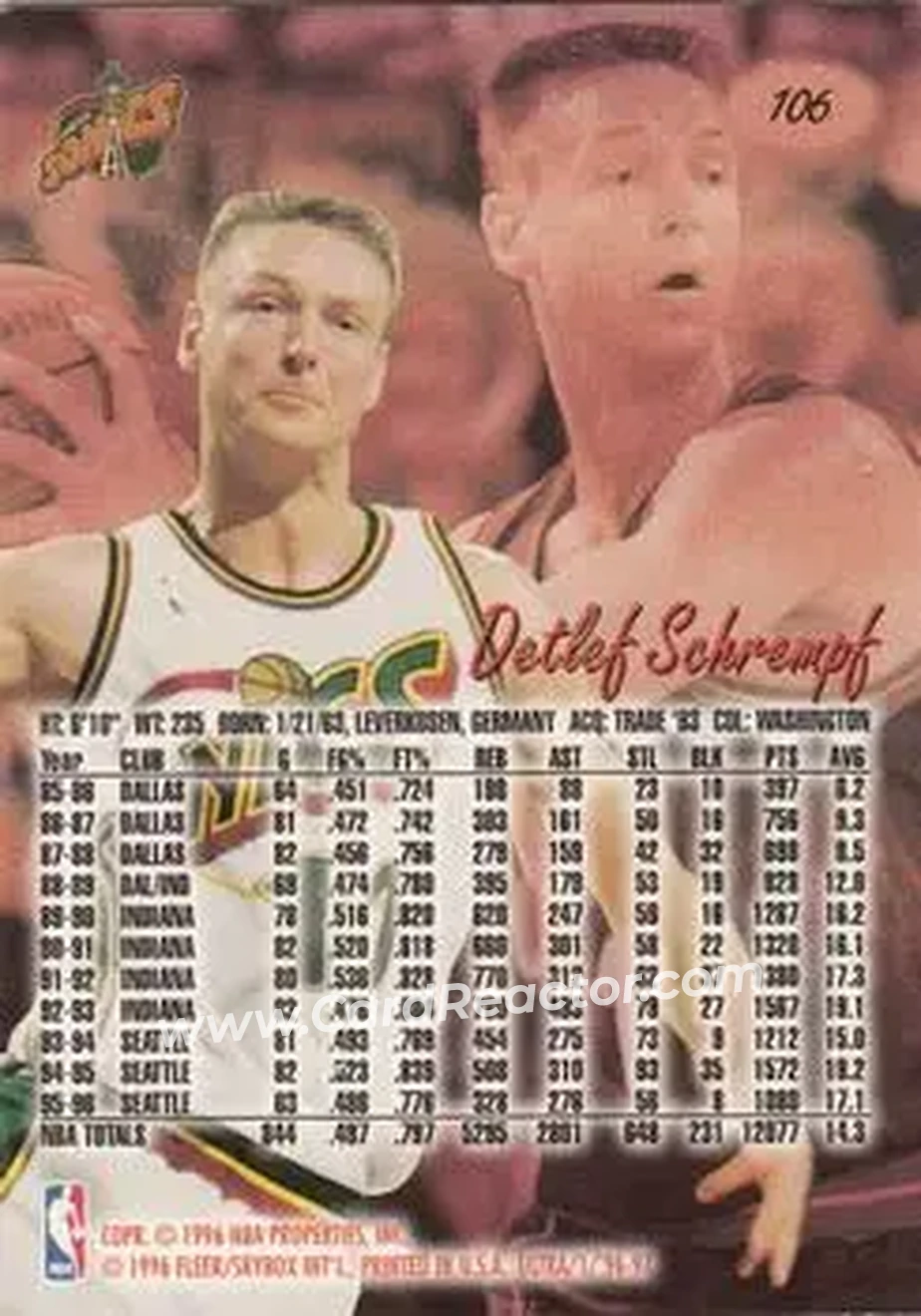 1996-97 Ultra #106 - Detlef Schrempf - Seattle SuperSonics - Back